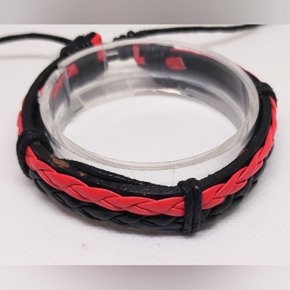 Men's bracelet leather braided layered black red new‎ e98
